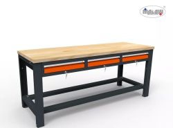 Werkbank ST20/02 mit 3 abschließbaren Schubladen 200cm