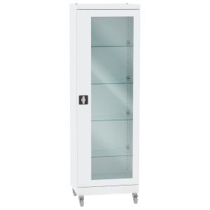 Medizinischer Metallschrank SML 111 mit Rollen, verglast, mit einer Tür