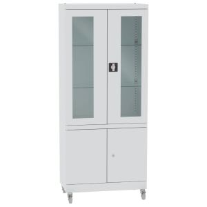 Medizinischer Metallschrank SML 104 mit Rollen, oben/unten geteilt
